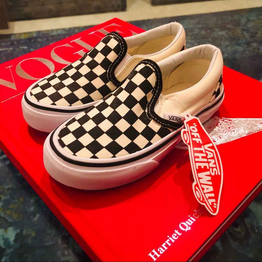 VANS Classic Slip On Checkerboard B&W Kids NEW